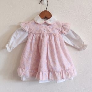 Vth Mayfair Baby Girls Long Sleeve Pink Floral Lace Ruffle Pinafore Dress 24M